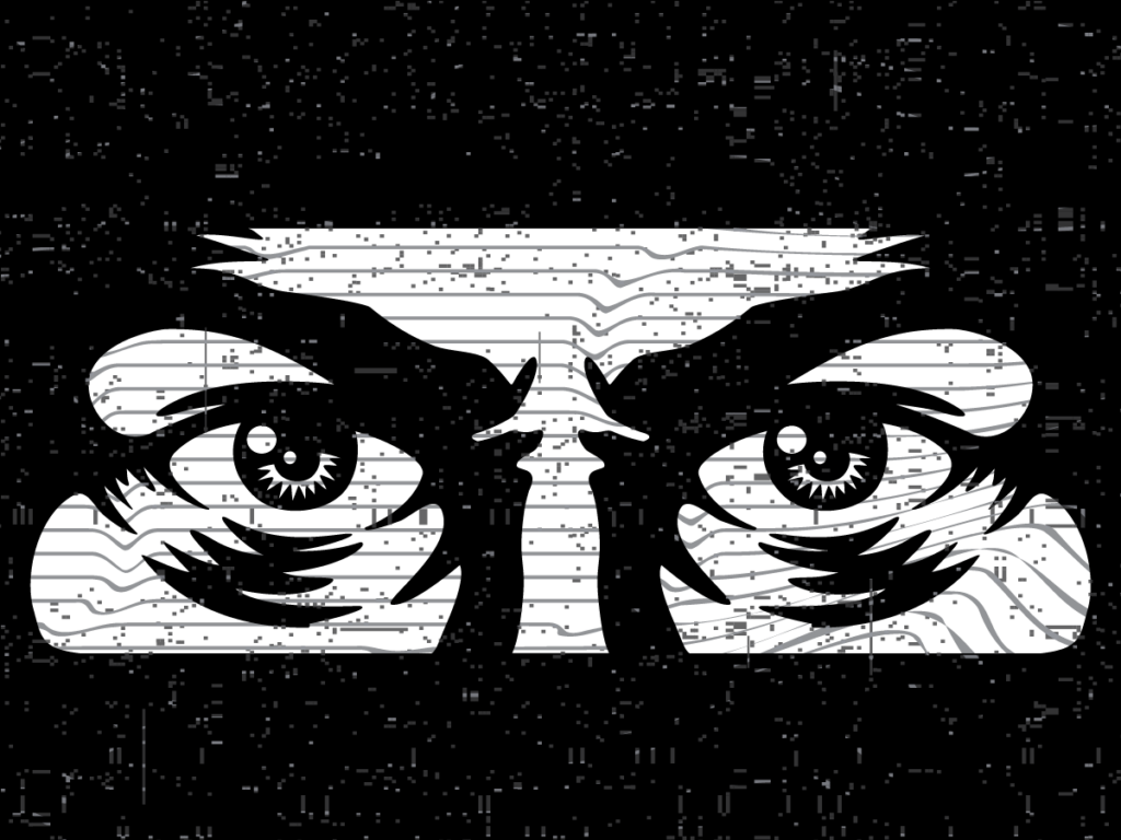 Illustration der Datengetriebenen Überwachung, Mann mit düsteren Blick