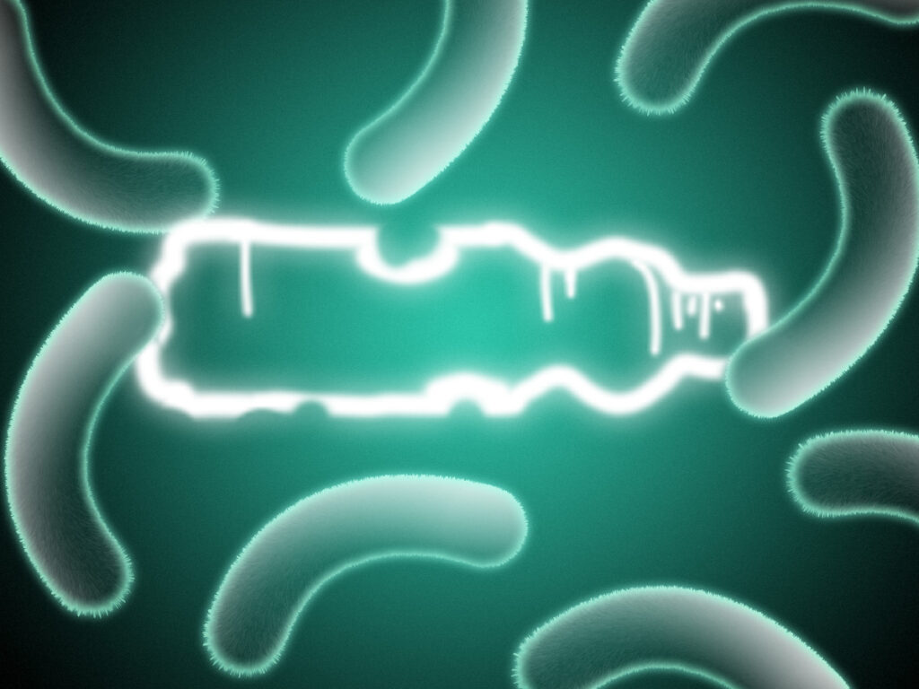 Bacteria eating a plastic bottle