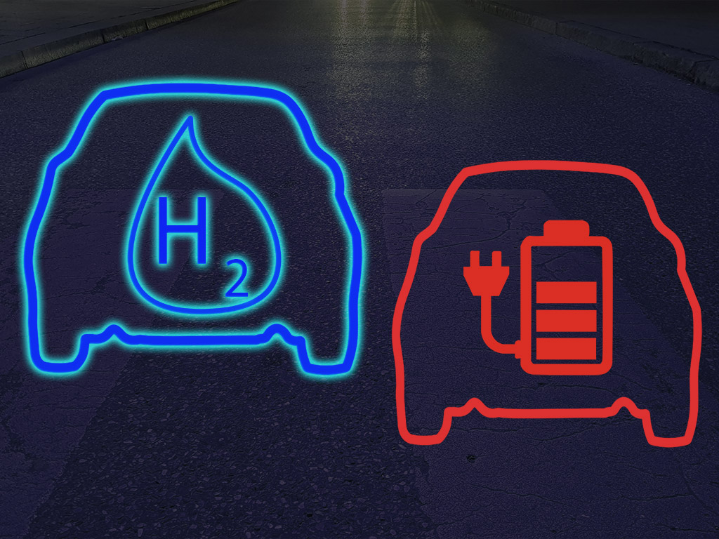 Wasserstoffauto überholt Elektroauto mit Batterie