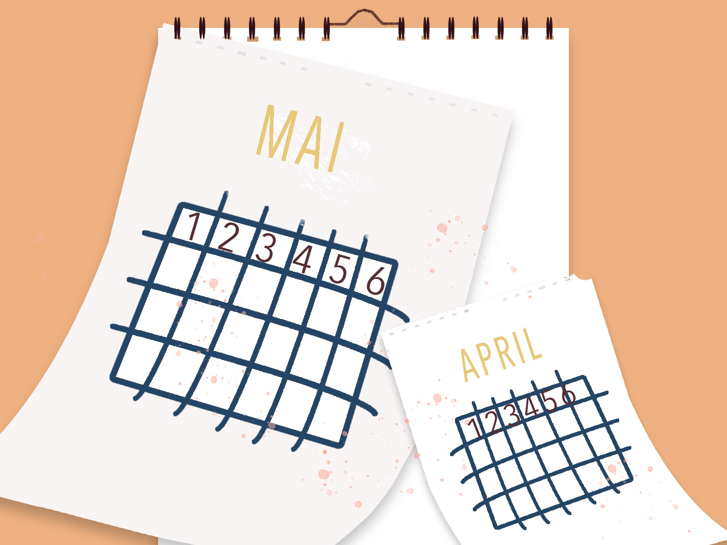 Kalender mit abfallenden Monatsblättern.