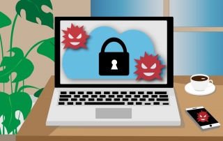 Laptop und Netzwerk werden durch Cloud-System und Verschlüsselung vor Computerviren und Cyberkriminalität geschützt.