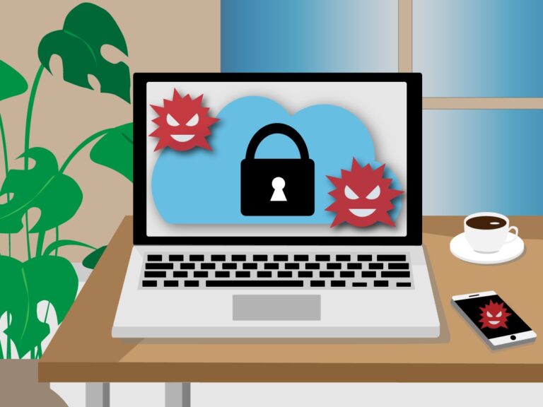 Laptop und Netzwerk werden durch Cloud-System und Verschlüsselung vor Computerviren und Cyberkriminalität geschützt.
