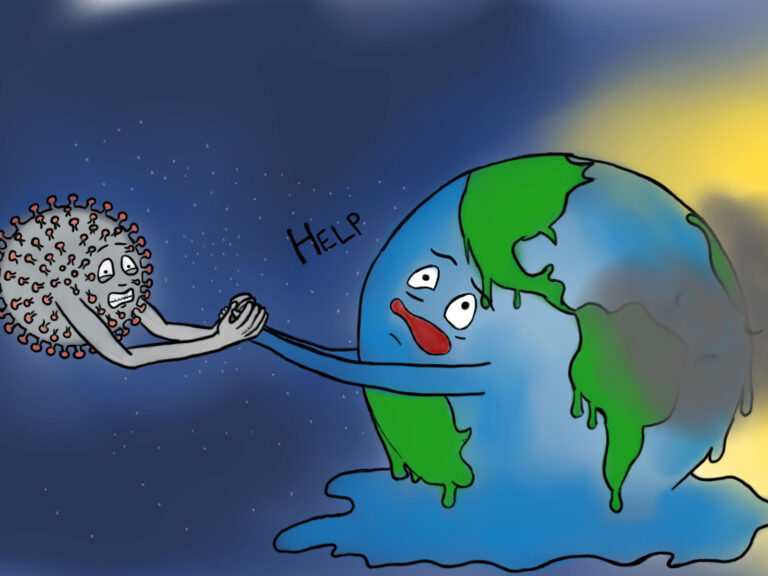 The Corona virus tries to help up the earth.