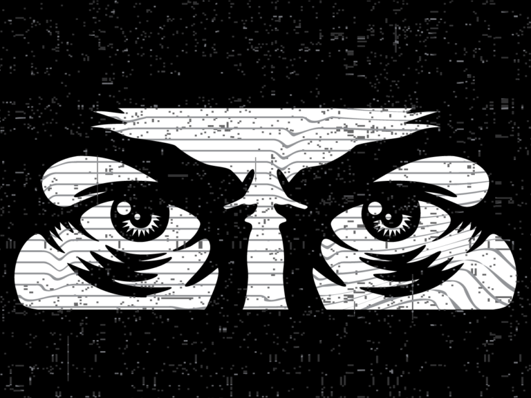 Illustration der Datengetriebenen Überwachung, Mann mit düsteren Blick