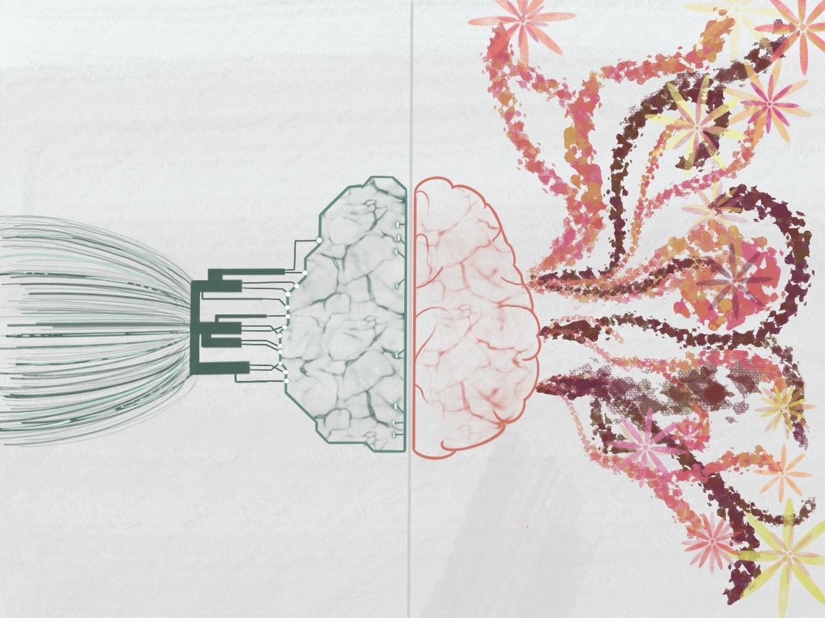 KI in der Kunst - Illustration eines Gehirns auf Basis künstlicher Intelligenz